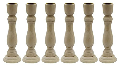 7 Inch Tall Unfinished Wooden Candlesticks with Metal Candle Holder Cup Center - Versatile & Customizable Decor for Crafting, Home, and Group Creative Hobbies