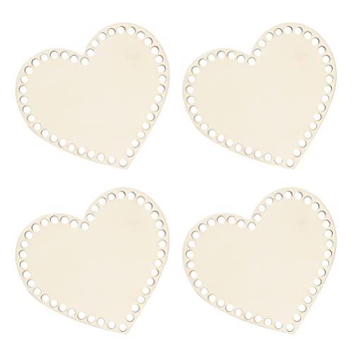 ULTNICE 4pcs Natural Wooden Basket Bottom Heart Shape Blank Crochet Knitting Basket Wood Base Shaper for DIY Basket Craft Weaving Making Supplies ULTNICE
