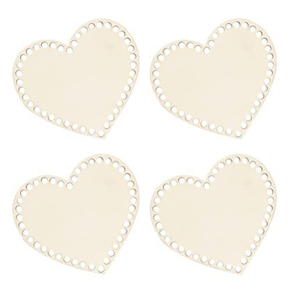 ULTNICE 4pcs Natural Wooden Basket Bottom Heart Shape Blank Crochet Knitting Basket Wood Base Shaper for DIY Basket Craft Weaving Making Supplies - WoodArtSupply