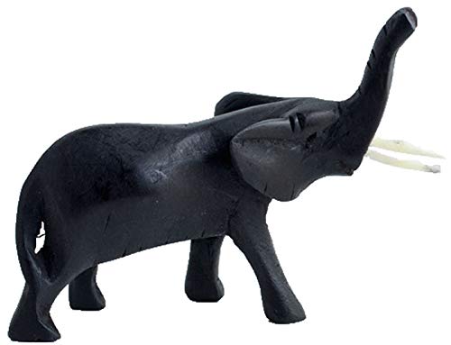 Maisha Fair Trade Hand Carved Jacaranda Wood Decorative Elephant with Up-cycled Camel Bone Tusks, Black