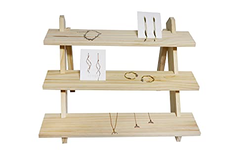 NAJMECHOY Retail Display Riser Earring & Ring Holder Unfinished Rustic Wood Stand Storage Shelf Rack Jewelry Rack Desktop Display Cup Rack Simple