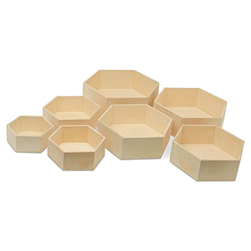 Woodpeckers Wooden Hexagon Floating Shelves with Backs, Set of 7, Unfinished for Crafts and DIY Wall Décor: Modern, Geometric, Rustic, or Honeycomb - WoodArtSupply