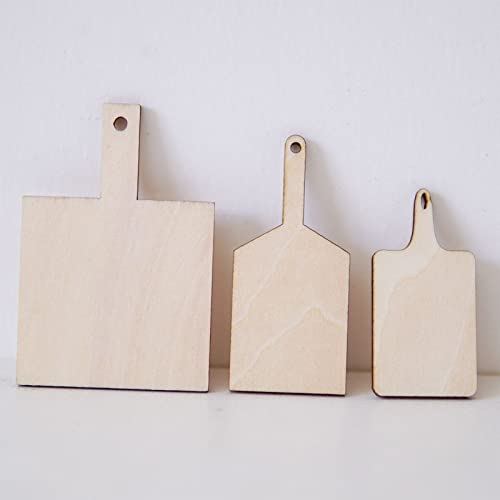 30 Pcs Mini Wooden Cutting Board with Handle,Unfinished Wood Blank Cutting Board, Paddle Chopping Board Small Kitchen Serving Board for Kitchen DIY Khakho