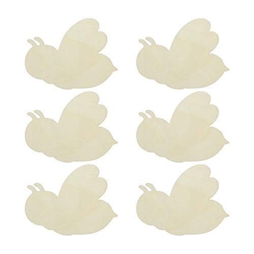 JANOU 6pcs Bee Shaped Wood DIY Craft Cutouts Honeybee Unfinished Wooden Blank Wood Embellishments Ornaments for Baby Shower Birthday Christmas Party JANOU