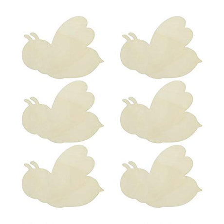 JANOU 6pcs Bee Shaped Wood DIY Craft Cutouts Honeybee Unfinished Wooden Blank Wood Embellishments Ornaments for Baby Shower Birthday Christmas Party JANOU