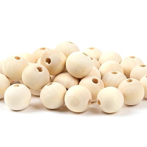 hesmartly 100Pcs 20mm Unfinished Wood Beads Round Wooden Spacer Beads Natural Wood Loose Beads