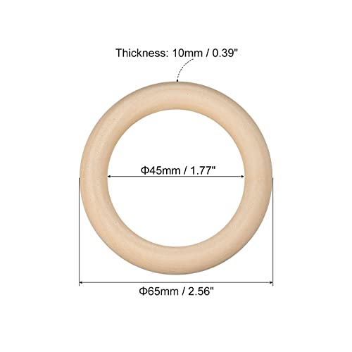 uxcell 30Pcs 65mm(2.6-inch) Natural Wood Rings, 10mm Thick Smooth Unfinished Wooden Circles for DIY Crafting, Knitting, Macrame, Pendant uxcell