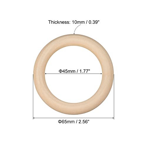 uxcell 30Pcs 65mm(2.6-inch) Natural Wood Rings, 10mm Thick Smooth Unfinished Wooden Circles for DIY Crafting, Knitting, Macrame, Pendant - WoodArtSupply