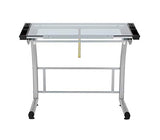 SD STUDIO DESIGNS Triflex Drawing Table, Sit to Stand Up Adjustable Office Home Computer Desk, 35.25" W X 23.5" D, Silver/Blue Glass SD STUDIO DESIGNS