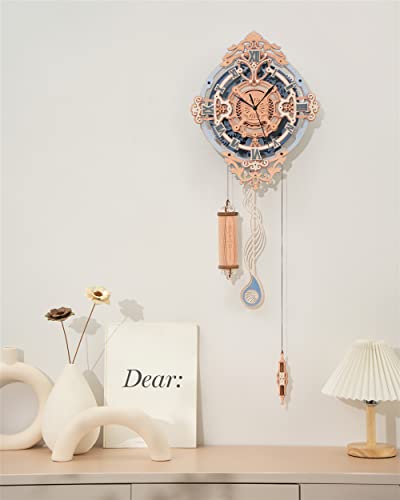 ROBOTIME Clock Wooden Puzzle, 3D Puzzle for Adults Wooden Metal Mechanical Model Clock Kits to Build, Hobbies Gift for Men Aesthetic DIY Decoration ROBOTIME