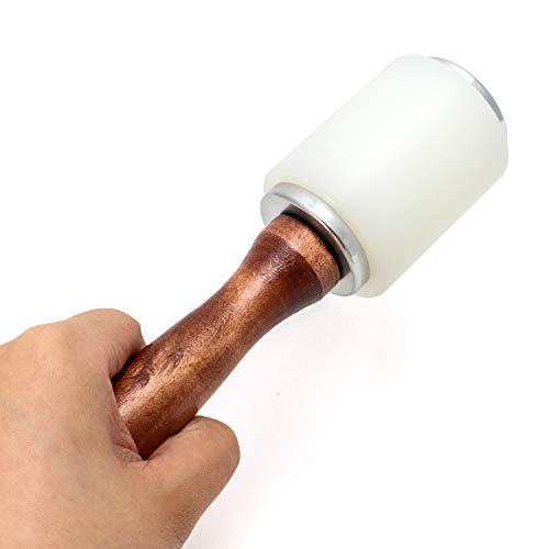 QWORK 8inch Leather Carving Hammer, DIY Leathercraft Mallet with Nylon Straight Head Wood Handle, Sew Leather Cowhide Tool Kit QWORK