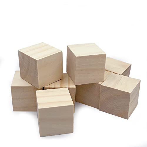 Wood Blocks for Crafting, 2 inch Wooden Cubes, Pack of 8 Natural Pine Wood, Unfinished Wood Blocks Great for DIY Crafts Making GMETNIC