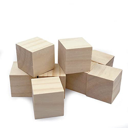 Wood Blocks for Crafting, 2 inch Wooden Cubes, Pack of 8 Natural Pine Wood, Unfinished Wood Blocks Great for DIY Crafts Making