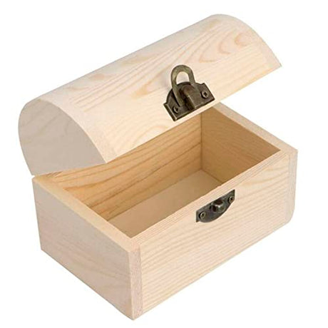 Hsiwto Plain Unfinished Wood Box, Unpainted Wooden Jewelry Box DIY Craft Storage Treasure Chest Toy Case Hsiwto