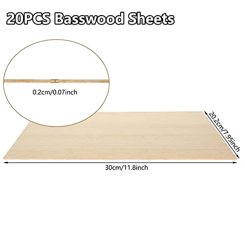 20PCS Balsa Wood Sheet 12 x 8 x 1/16 Inches Thin Balsa Wood Craft Wood  Unfinished Balsa Wood Sheets for Craft, Laser, Wood Burning, DIY