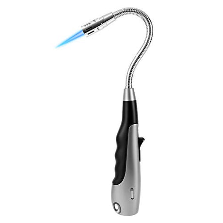 Butane Lighter Torch Long Lighter Jet Flame Windproof Lighter with Visual Fuel Window for Fireplace Kitchen Grill BBQ Camping, Black (No Butane V 1985.5.10