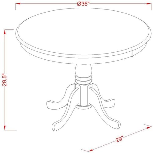 East West Furniture AMT-OAK-TP Antique Kitchen Dining Table - a Round Wooden Table Top with Pedestal Base, 36x36 Inch, Oak - WoodArtSupply