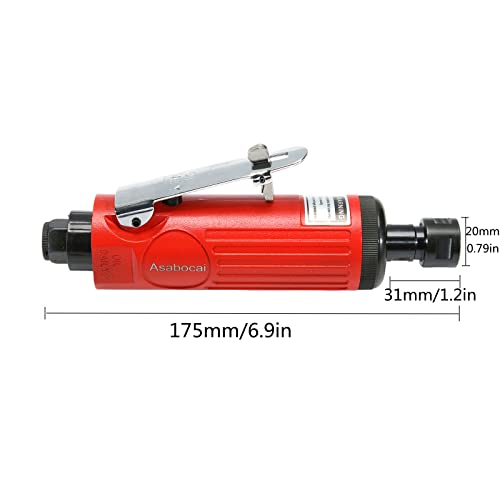 Asabocai 1/4inch Air Powered Die Grinder, Pneumatic Straight Die Grinder with 1/4"(6MM) and 1/8"(3MM) Collets,22000 RPM Rear Exhaust, Compact Asabocai
