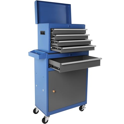 Fulvari Large Rolling Tool Chest,5-Drawer Tool Boxes On Wheels with Organizer Bins,Mobile Steel Detachable Tool Cabinet with Hooks,Adjustable Shelf & Fulvari