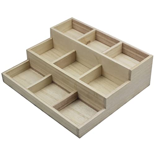 Zerodeko Wood Jewelry Tray 9 Grid Wooden Storage Divider Box Drawer Desk Organizer Tray Showcase Display Box Ring Earrings Holder Sorting Tray for - WoodArtSupply