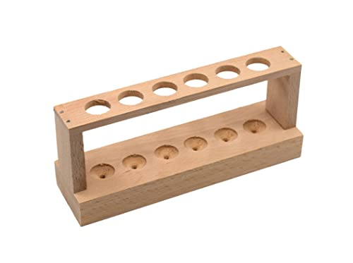 Wooden Test Tube Rack - Holds 6 x 22mm Diameter Tubes - 8" Wide, 3.8" Tall - Economy Unfinished Hardwood Construction - Eisco Labs - WoodArtSupply