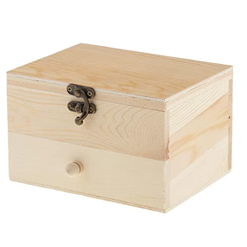 MonkeyJack 2 Tiers Plain Unpainted Wooden Jewelry Box Organizer Storage Container Unfinished Drawer Case DIY Crafts MonkeyJack
