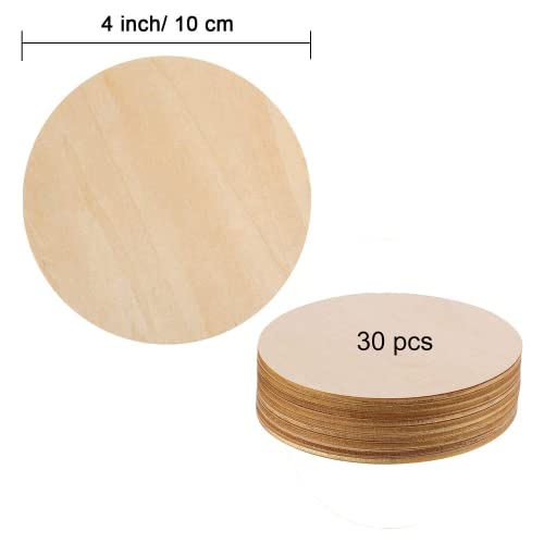 30 Pieces 4 Inch Wood Circles for Crafts Unfinished Wood Rounds Wooden Cutouts for Crafts, Wooden Circles for Kids Painting, Wood Burning Blank Wood Phinicco