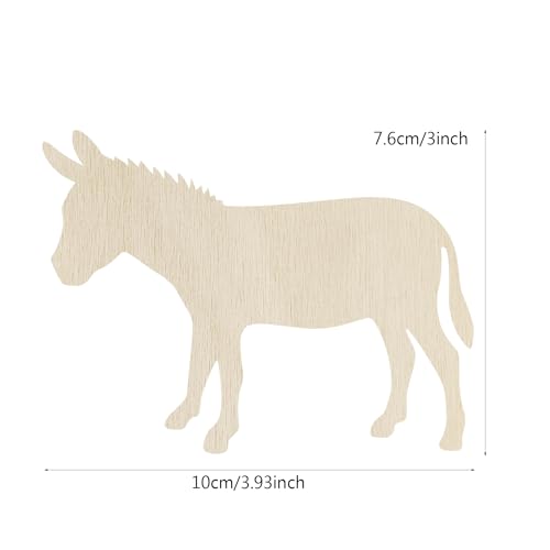 30 Pack 4 Inch Wood Donkey Cutouts Unfinished Wooden Animal Donkey Hanging Ornaments DIY Animal Donkey Craft Gift Tags for Home Party Decoration
