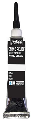 Pebeo Vitrail, Cerne Relief Dimensional Paint, 20 ml Tube with Nozzle - Black, 0.68 Fl Oz (Pack of 1) - WoodArtSupply