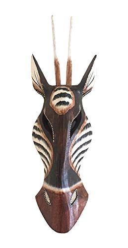 OMA Wood Carved African Wall Mask Safari Tribal Tiki Wall Hanging Decor Home Gift Hand Crafted (Two Tone)