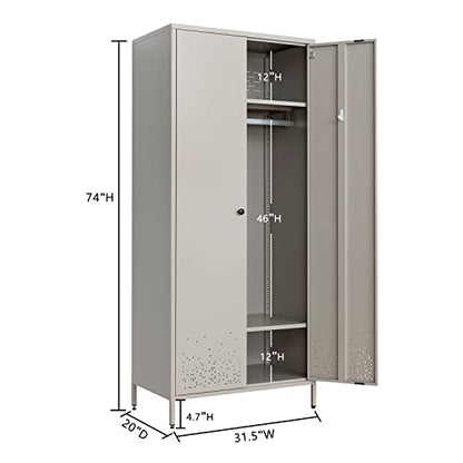 Besfur Bedroom Armoires, Metal Wardrobe Closet with Hanging Rod, Adjustable Shelves, 20" D x 31.5" W x 74" H - Sea Shell Color