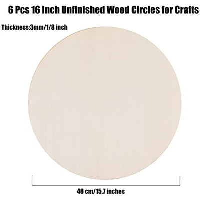 6 Pack 18 Inch Wood Circles for Crafts Unfinished Wood Rounds Natural Round Wooden Discs Blank Round Wood Signs Wooden Cutouts for Door Hangers, Door