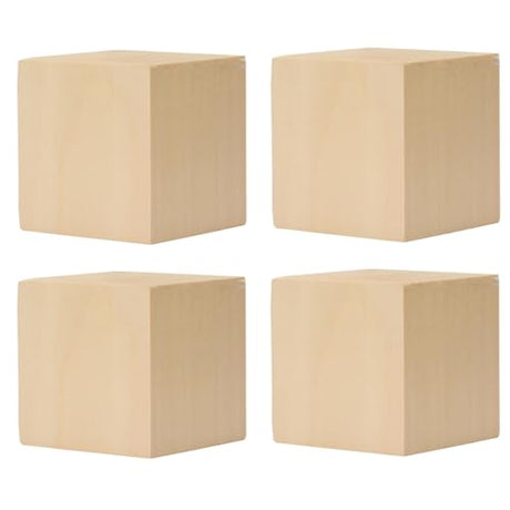 4 Pack Unfinished Basswood Carving Blocks Kit, 2 x 2 x 2 Inch Unfinished Bass Wood Cube Whittling Soft Wood Carving Block Set for Kids Adults Wood PONGJA