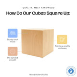 4" Large Wood Cubes, Pack of 1 Square Wood Block for DIY, Wooden Blocks for Crafts and Decor, by Woodpeckers Woodpeckers