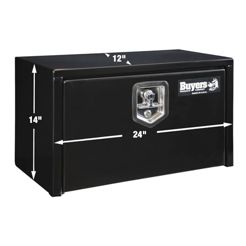 Buyers Products 1703350 Black Steel Underbody Truck Box With Lockable T-Handle Latch, 14 x 12 x 24 Inch, Made In The USA, Contractor Tool Box, Tool Buyers Products Company