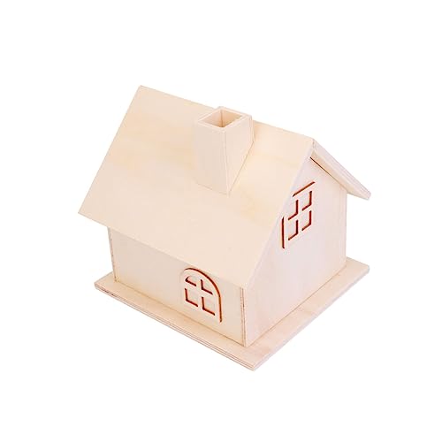 VILLCASE Box House Shaped Money Bank Wood House Organizer Unfinished Piggy Bank Cash Coin Can Kid Coin Bank DIY Wood Coin Bank Desktop Wood Holder