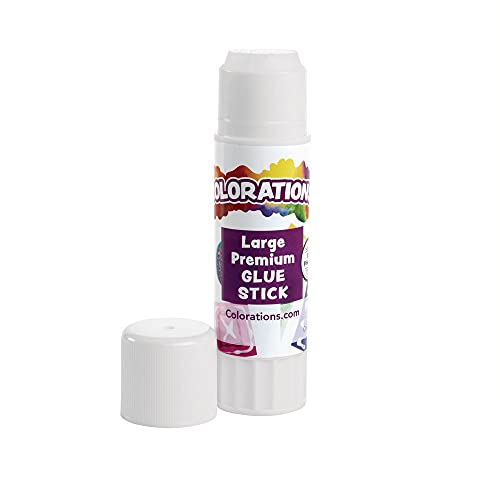 Colorations® Large Premium White Washable Glue Sticks in a Tray, Set of 12, 0.88 oz each, Glues Dries Clear & is Acid Free, Non Toxic & Washable Colorations