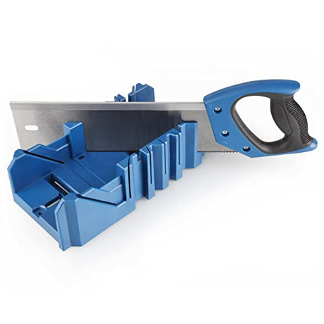 Olympia Tools Saw Storage Mitre Box with 14-Inch Backsaw with 90 degree, 45 degree, and 22-1/2 degree Angle Slot Types Plastic Saw Box for Woodworker Olympia Tools