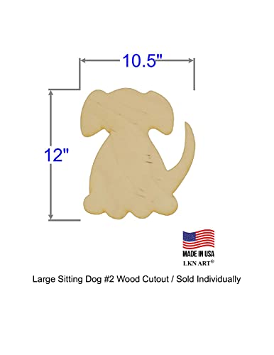 Unfinished Sitting Dog #2 Wood Cut Out Available in a Variety of Sizes and Thicknesses (1/8” Thickness, Large 10.5" x 12" (Sold Individually)) - WoodArtSupply