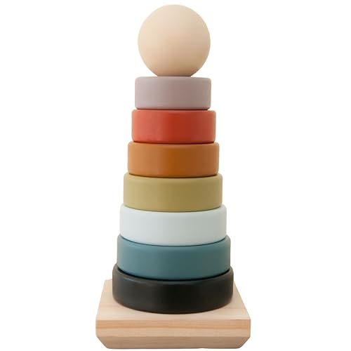 Our Littles Co Neutral Rainbow Wooden Ring Stacker Toy | Montessori Stacking Rings for Toddlers | Educational & Developmental Sensory Toys Non-Toxic, Our Littles Co