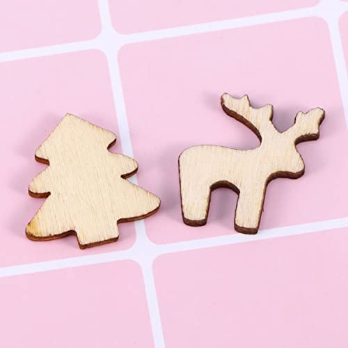 SEWACC 300PCS Mini Christmas Wooden Cutouts Unfinished Wood Christmas Ornaments Snowflake Tree Bell Deer Embellishments Hanging Wooden Pendant Slices SEWACC