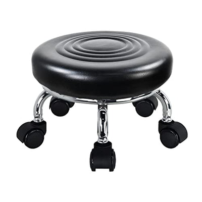 WKWKER Modern Roller Seat PU Leather Low Round Rolling Stool 360° Swivel Small Stool with Universal Caster Wheels Foot Stool for Home Office Garage