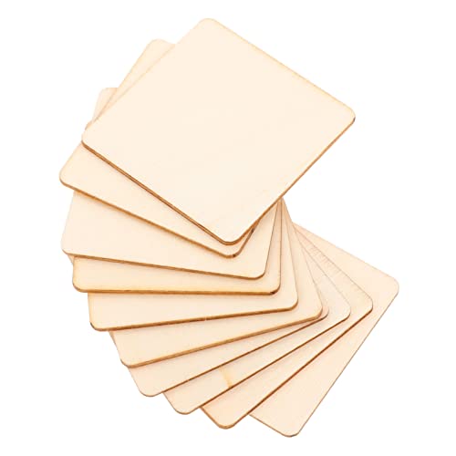 Sewroro 10pcs Square Wood Chips Blank Wood Slices Ornament Crafts Wooden Blank Tiles Square Wooden Cutouts Wooden Embellishment Squares Cutout Sewroro