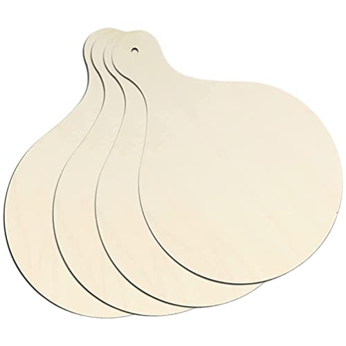 TEHAUX 4pcs Wood Craft Cutting Board Unfinished Mini Wooden Cutting Board DIY Blank Paddle with Handle Round Serving Board Chopping Board for TEHAUX
