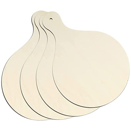 TEHAUX 4pcs Wood Craft Cutting Board Unfinished Mini Wooden Cutting Board DIY Blank Paddle with Handle Round Serving Board Chopping Board for TEHAUX