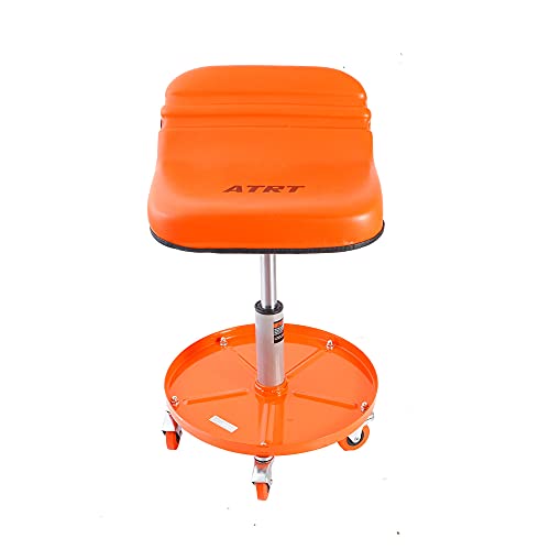 ATRT 300-LB Capacity Pneumatic Mechanic Roller Seat, Adjustable Rolling Stool, with 2.5-inch Heavy Duty Casters and Tool Tray, Orange - WoodArtSupply