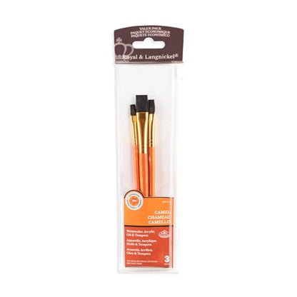 Royal & Langnickel Royal Zip N' Close Camel Flat 3-Piece Brush Set - WoodArtSupply