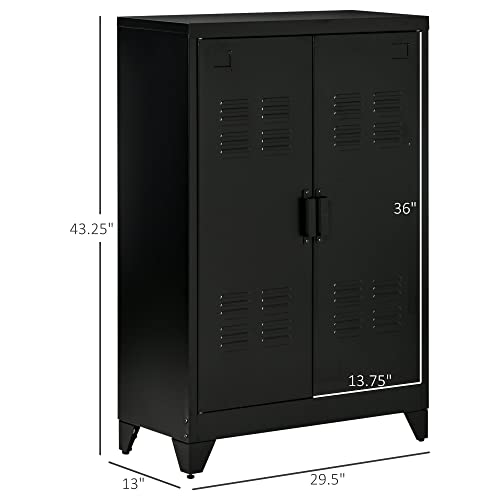 HOMCOM Industrial Storage Cabinet, Steel Garage Cabinet with Double Doors and Adjustable Shelves, Black HOMCOM