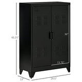 HOMCOM Industrial Storage Cabinet, Steel Garage Cabinet with Double Doors and Adjustable Shelves, Black HOMCOM