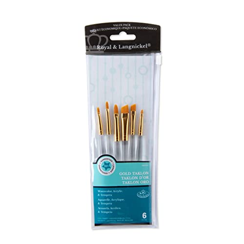 Royal & Langnickel Royal Zip N' Close Gold Taklon Clear Acrylic Filbert and Angular 7-Piece Brush Set Royal & Langnickel
